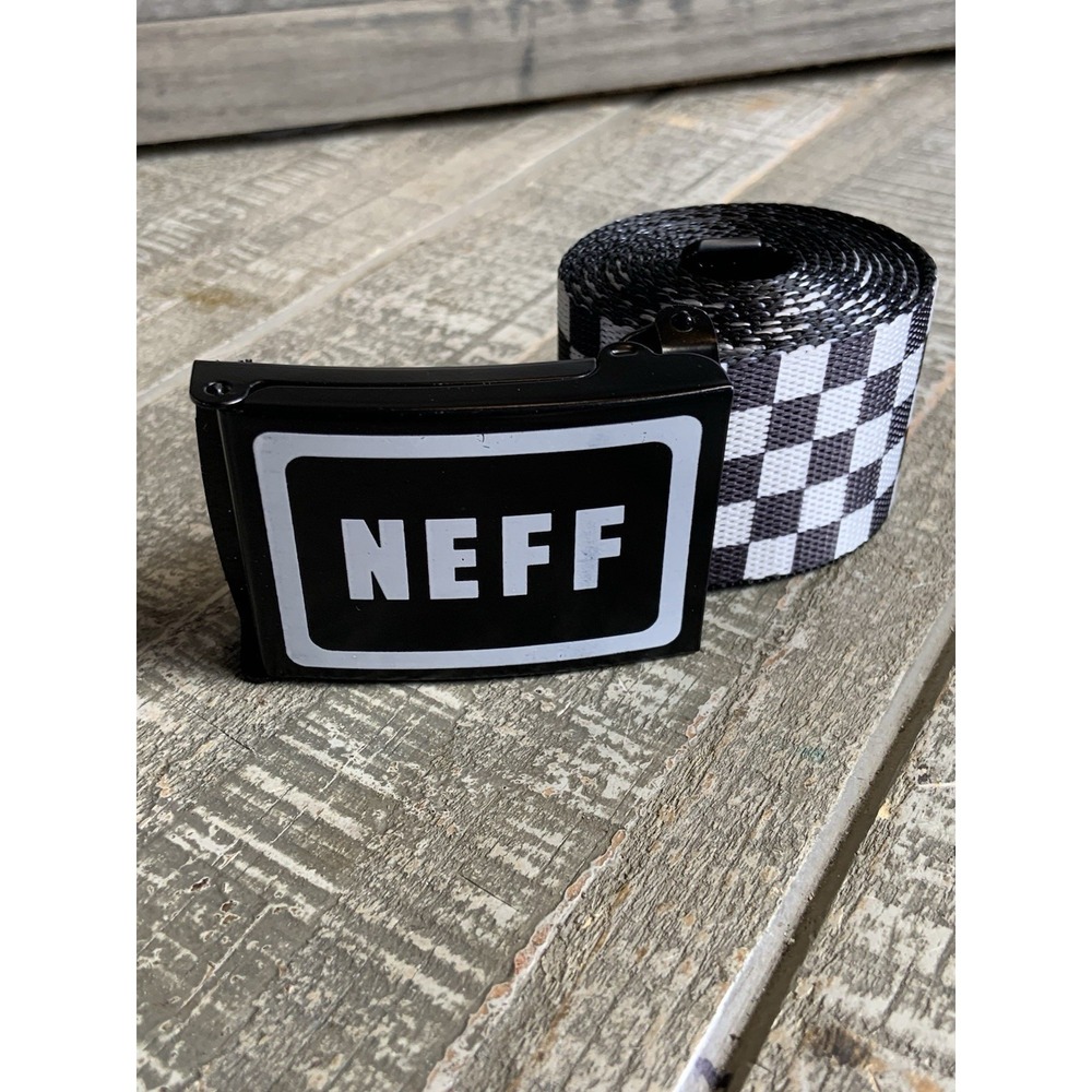 Neff Men's Black And White Checkered Belt Size Large 46" Waist Canvas Skater New